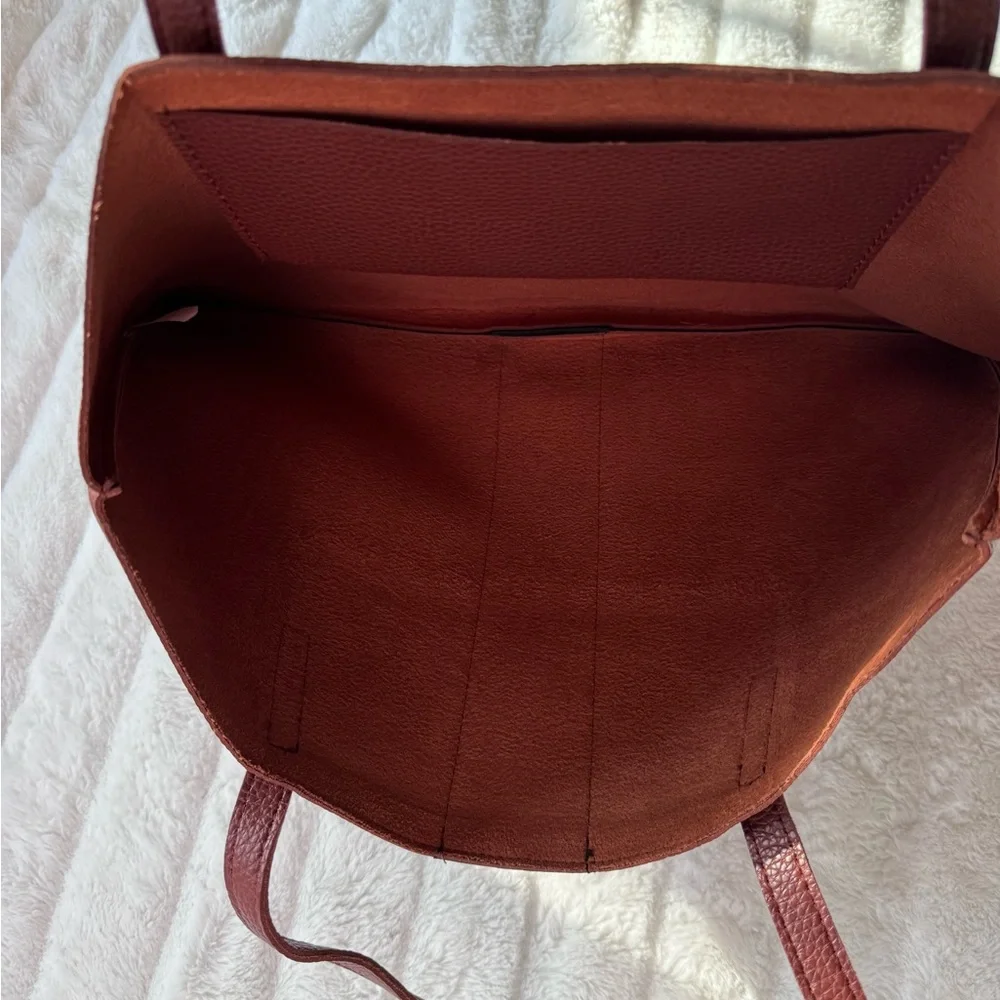 Vince Camuto Luck Tote Shoulder Bag Laptop Tablet Dark Cognac Brown w/ Black